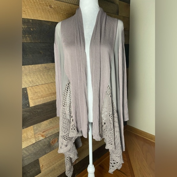 La Vanya Draped Open Front Lagenlook Cardigan with Crochet Lace Trim Size 3X - Picture 1 of 6